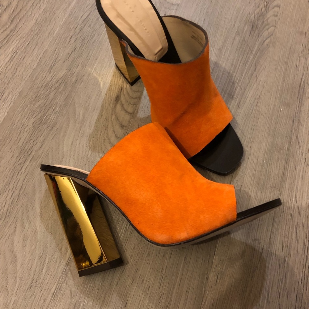 Zara Orange and Gold Heeled Mules